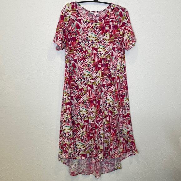 LuLaRoe Abstract High Low Short Sleeve Dress Round Neck Sz Sm Stretch Polyester - Picture 1 of 12